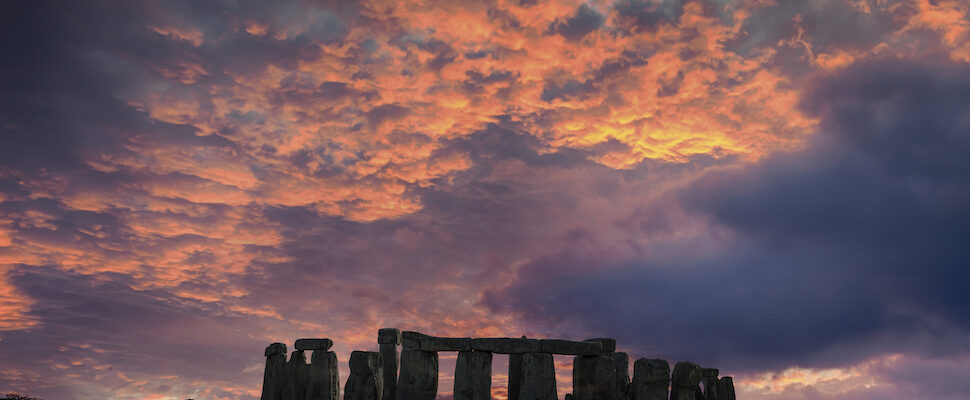 Winter nightfall at Stone Hedge for winter solstice rituals