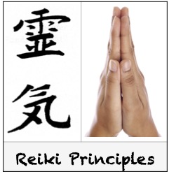 Reiki kanji and hands in gasho for Reiki Principles