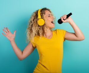 Girl w/mic for Throat Charka to speak your truth