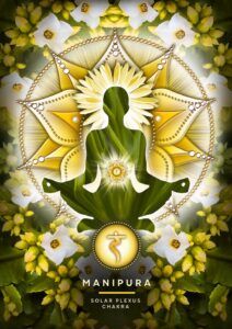 seated person with yellow flowers for Manipura or Yellow Chakra and Willpower