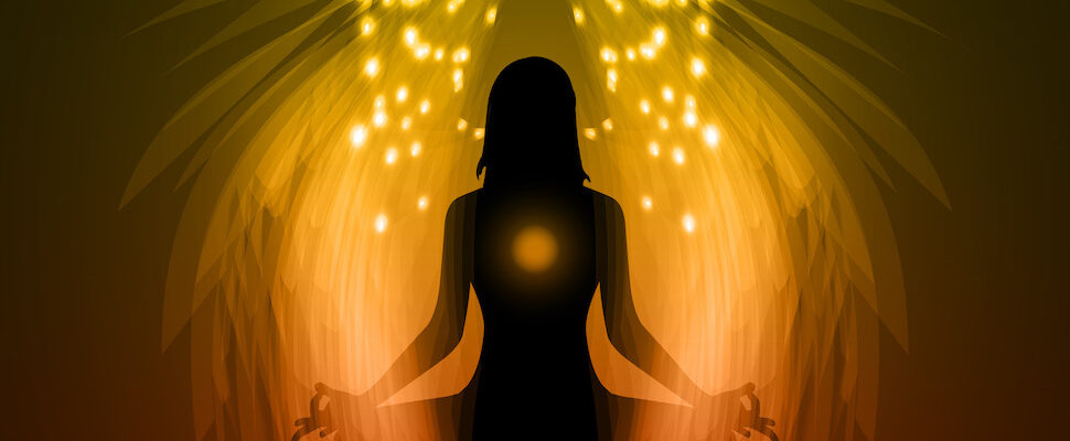 Golden light around woman for Reiki attunement to Reiki healing